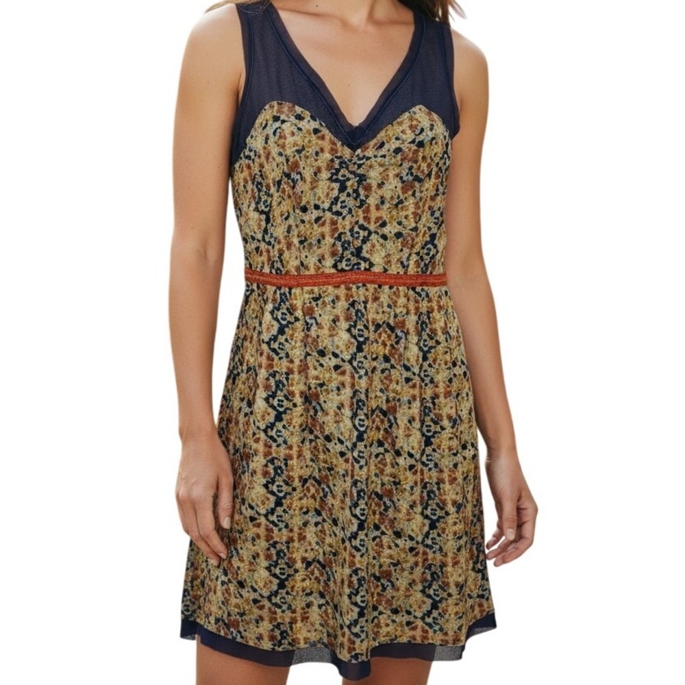 URBAN OUTFITTERS STARING AT STARS Print V-Neck Mesh Trim Sleeveless Dress EUC 4
